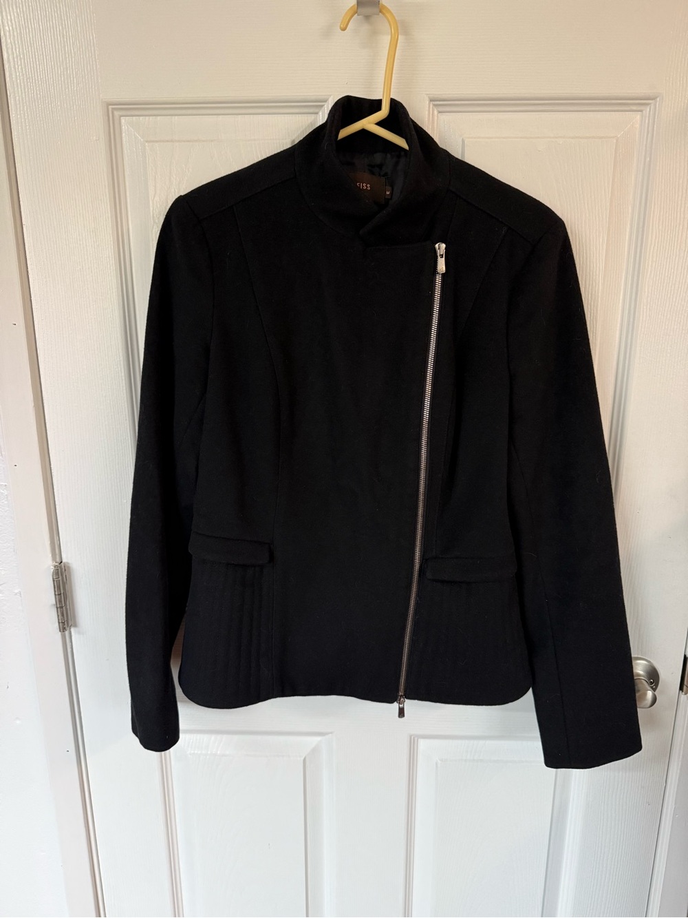 Reiss Black Asymmetrical Zip Jacket